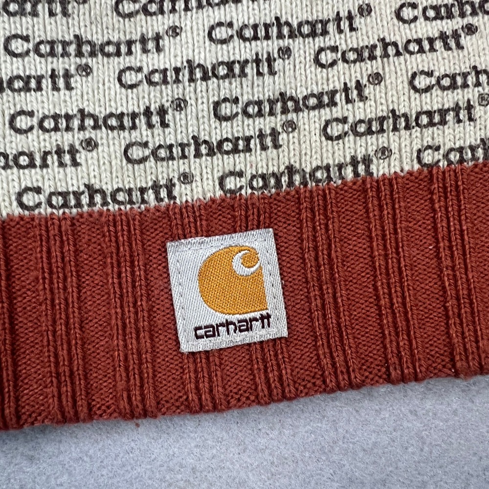 Carhartt Beanie Hat AOP Cream Orange Logo Knit Winter Streetwear RARE Collectors - Picture 2 of 12